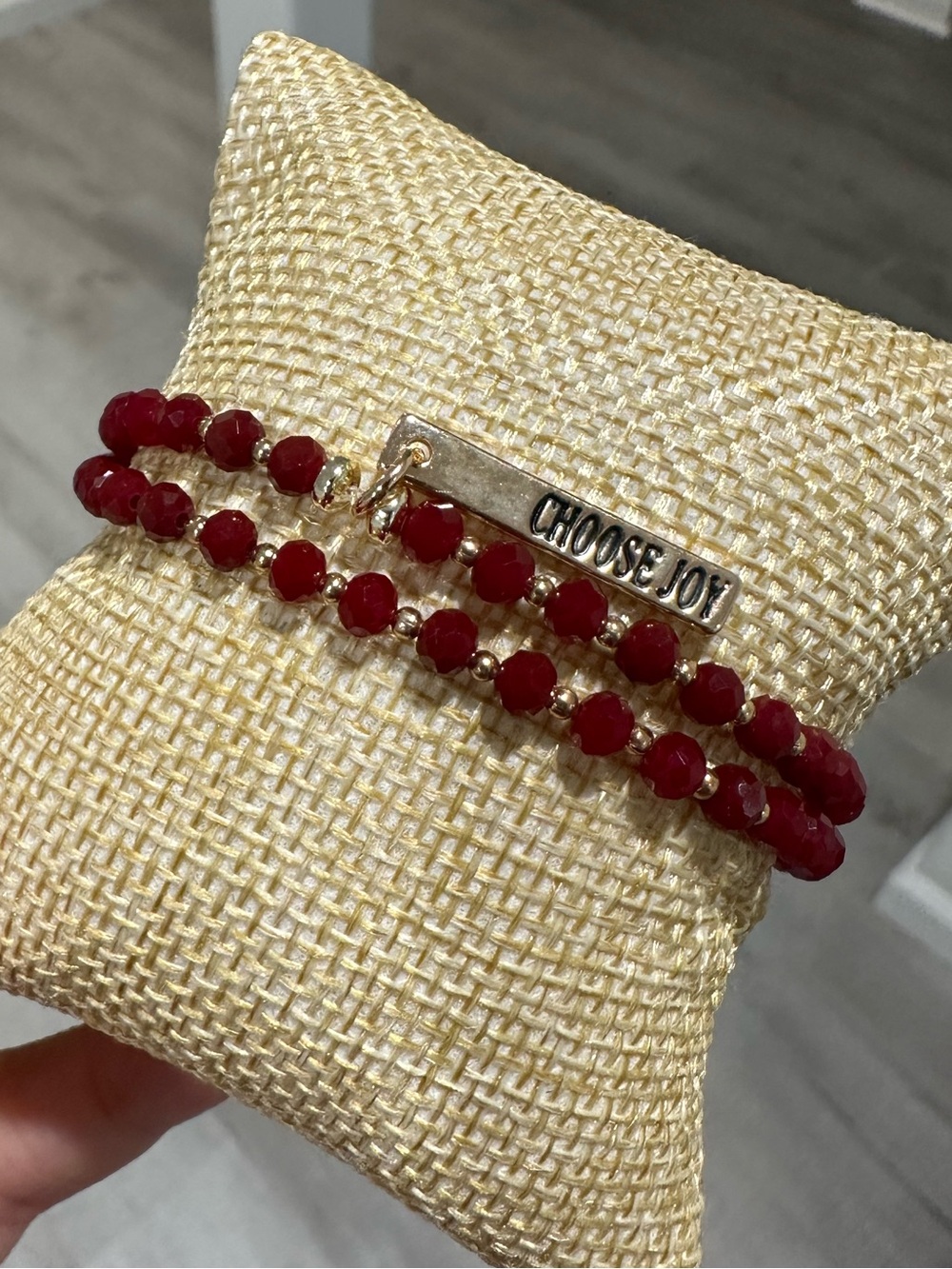 Red Beaded Choose Joy Stretch Bracelet Set - Inspirational Jewelry Gift for Her